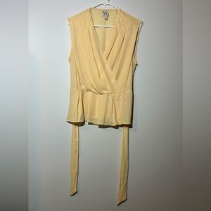 Cream V-Neck Blouse with Belt